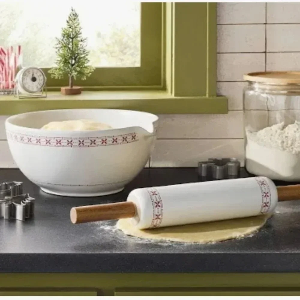 Christmas 2pc Mixing Bowl & Rolling Pin Set Cream/Red - Hearth & Hand Magnolia